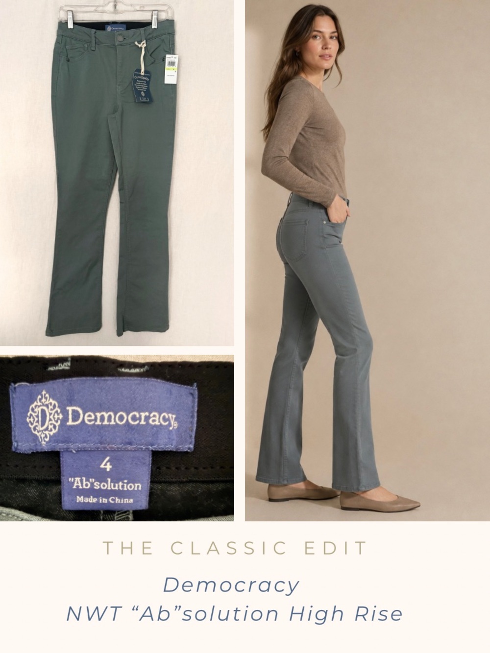 Democracy “Ab”solution High Rise Itty Bitty Boot Twill Pants Sage Green | NWT